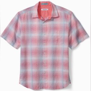 Tommy Bahama Coral and Sky Plaid Men's Shirt M